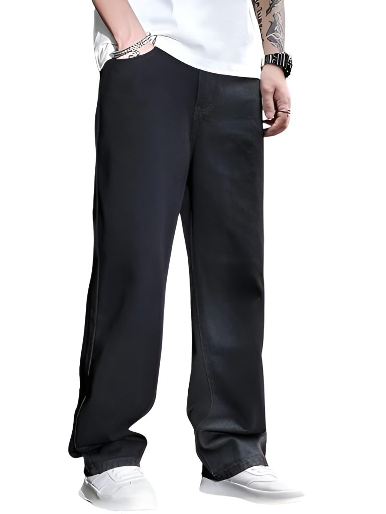 Men's Wide-Leg Baggy Denim Jeans – Jet Black