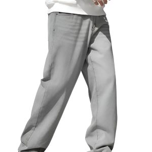 Men's Wide-Leg Loose Fit Denim Jeans – Light Grey