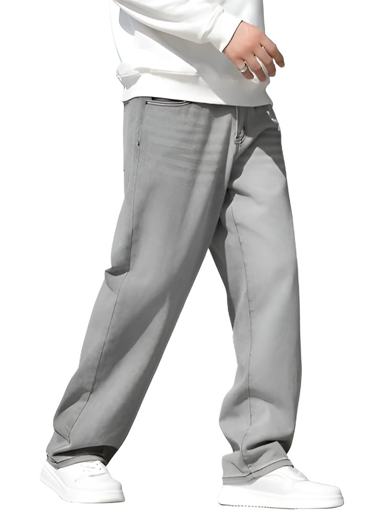 Men's Wide-Leg Loose Fit Denim Jeans – Light Grey
