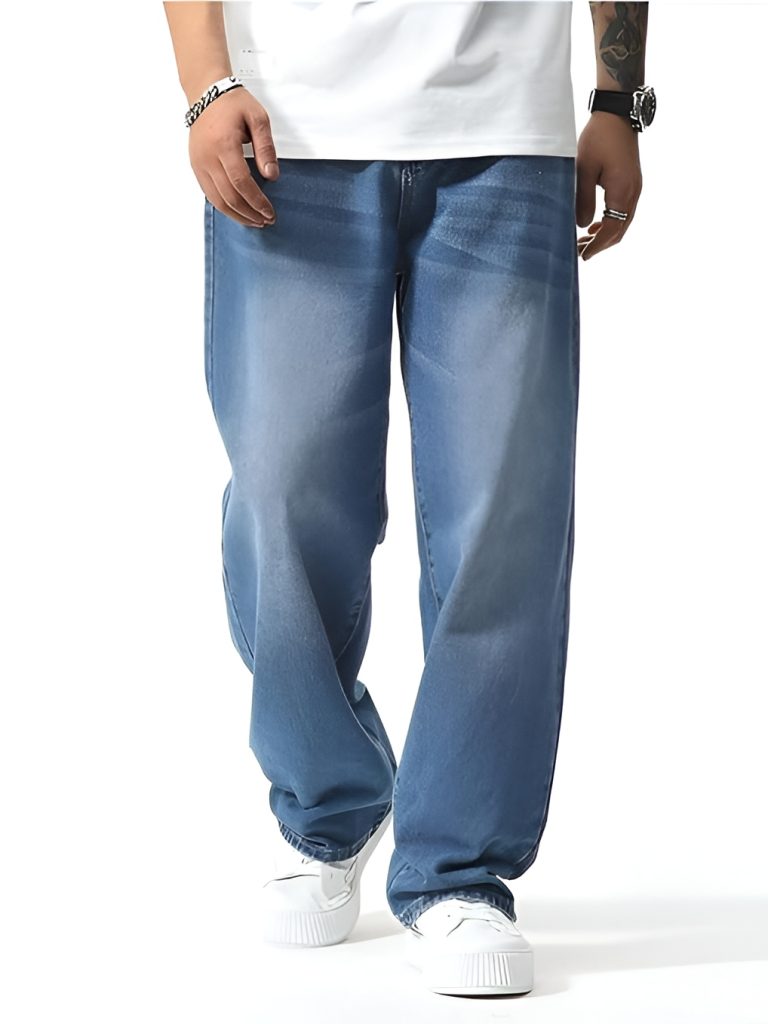 Men's Wide-Leg Baggy Denim Jeans – Light Wash Blue