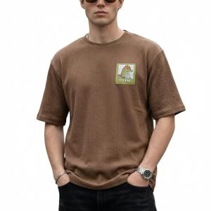 Men’s Brown Textured Printed T-Shirt