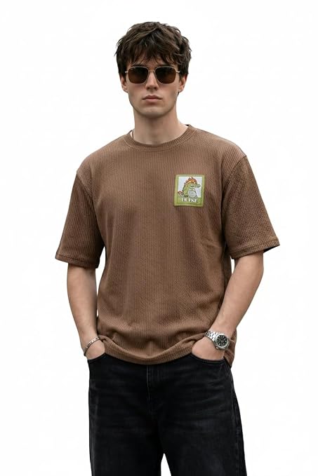 Men’s Brown Textured Printed T-Shirt