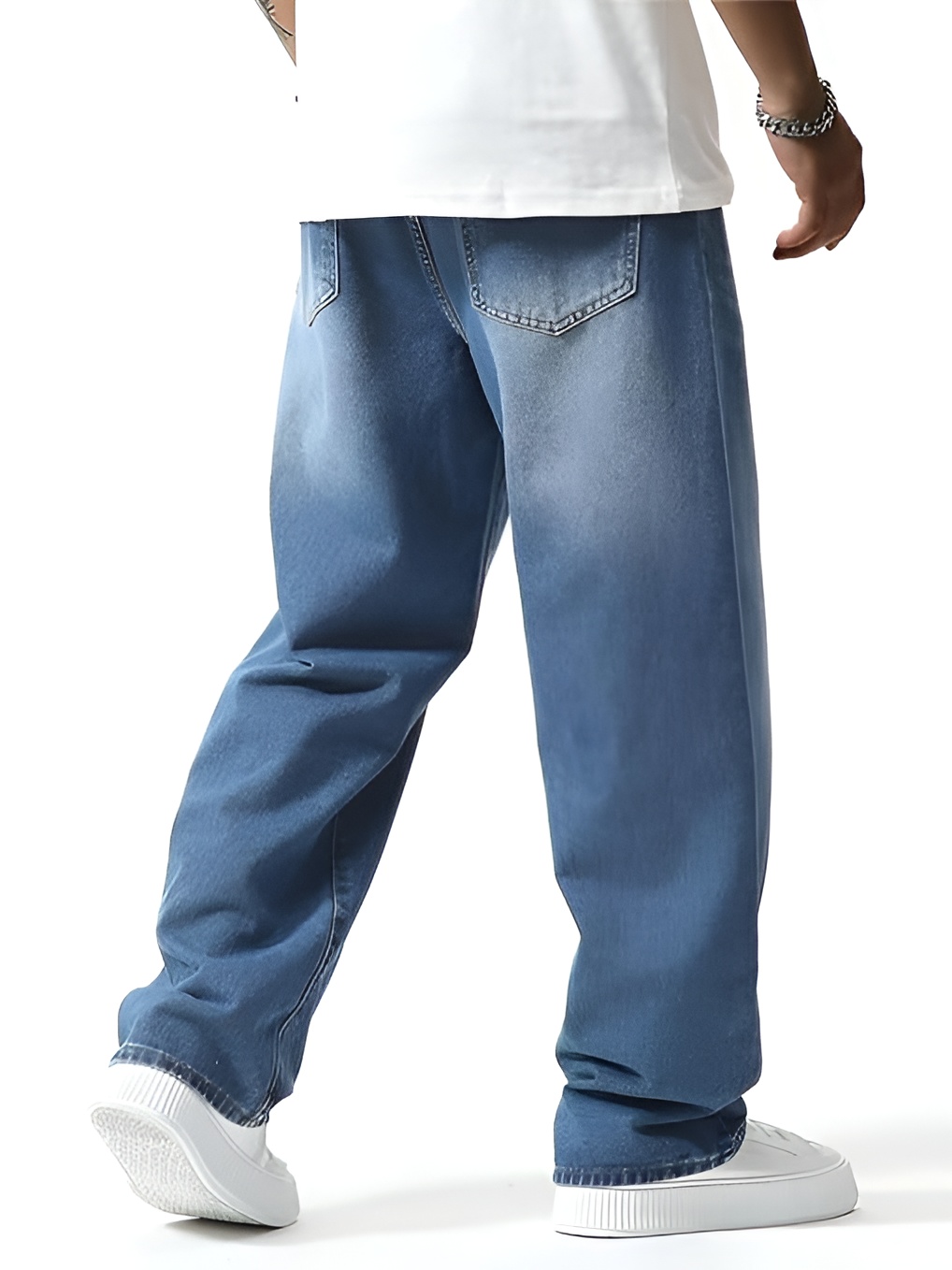 Men's Wide-Leg Baggy Denim Jeans – Light Wash Blue - Image 4