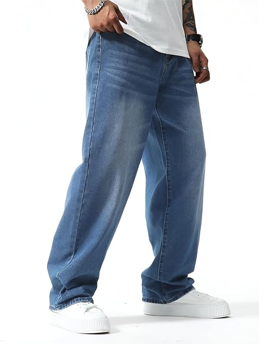 Men's Wide-Leg Baggy Denim Jeans – Light Wash Blue - Image 7