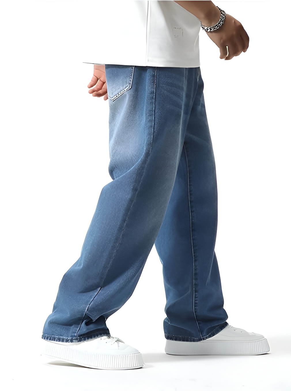 Men's Wide-Leg Baggy Denim Jeans – Light Wash Blue - Image 3