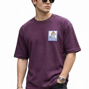 Men's Oversized Waffle Knit Graphic T-Shirt – Deep Purple