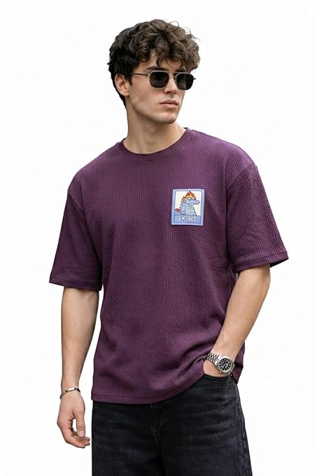 Men's Oversized Waffle Knit Graphic T-Shirt – Deep Purple