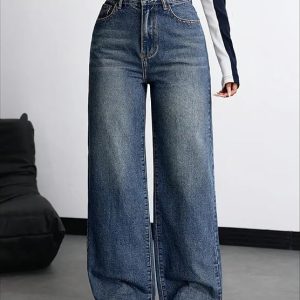 Women’s Blue High-Waist Wide-Leg Jeans