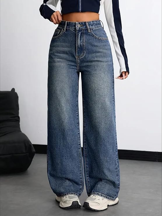 Women’s Blue High-Waist Wide-Leg Jeans