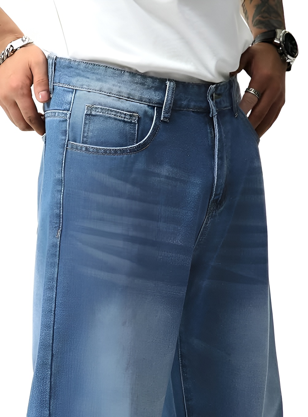 Men's Wide-Leg Baggy Denim Jeans – Light Wash Blue - Image 5