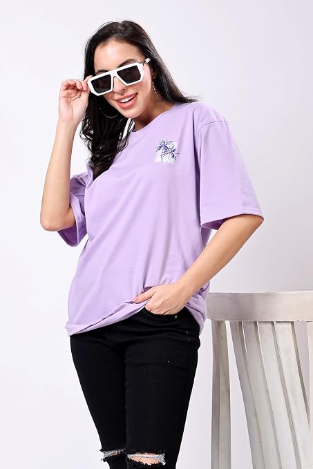 Women’s Lavender Printed Oversized T-Shirt - Image 3
