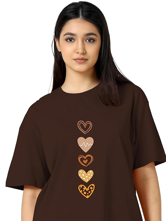 Black Oversized Heart Graphic Print T-Shirt for Women