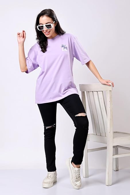Women’s Lavender Printed Oversized T-Shirt - Image 2