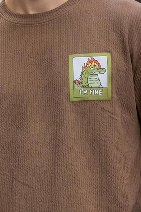 Men’s Brown Textured Printed T-Shirt - Image 4