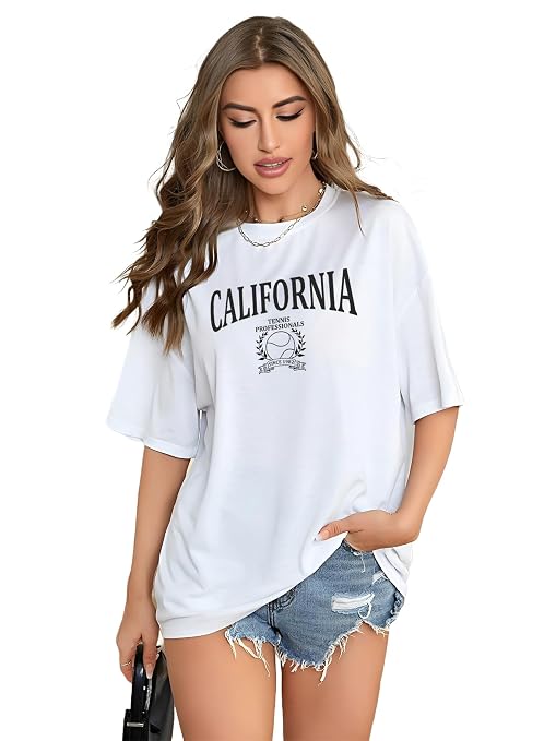 Women’s White California Printed Oversized T-Shirt
