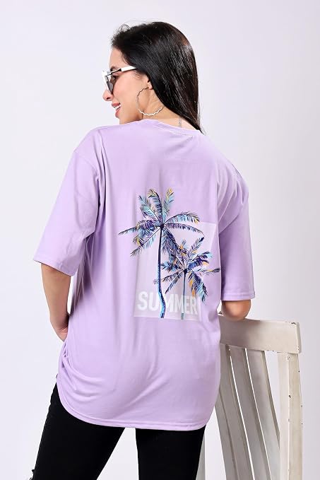 Women’s Lavender Printed Oversized T-Shirt - Image 4