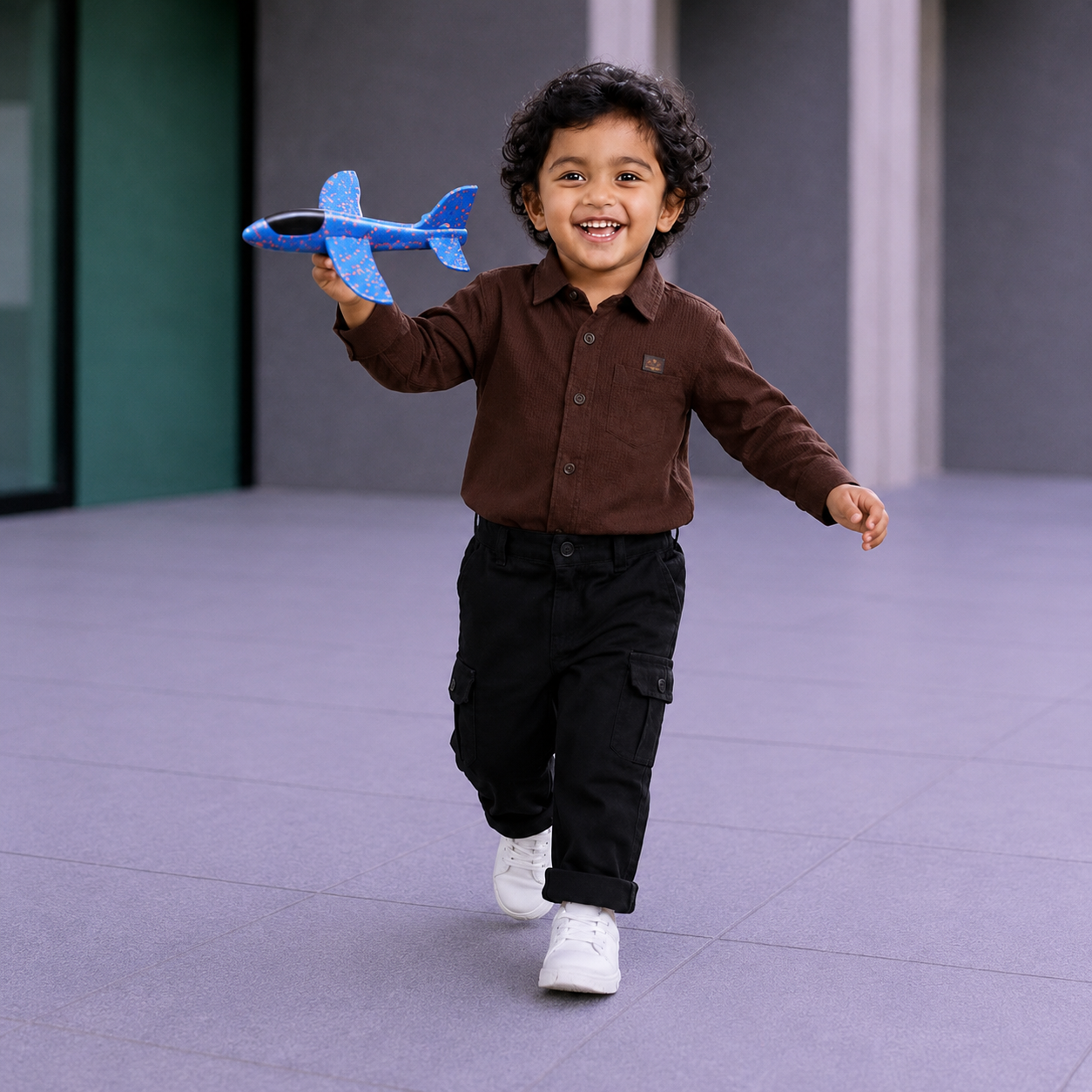 Boys' 2-Piece Smart Casual Outfit Set – Chocolate Brown Corduroy Shirt & Black Cargo Pants - Image 4